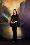 Rashika Sharma_Black Kurta Georgette Embroidered Mirror Round Cape Sleeve And Flared Pant _Online_at_Aza_Fashions