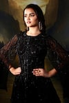 Rashika Sharma_Black Kurta Georgette Embroidered Mirror Round Cape Sleeve And Flared Pant _Online