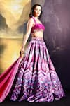 Rashika Sharma_Magenta Lehenga Satin Printed Sequin Square Floral Geometric Set _Online_at_Aza_Fashions