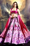 Shop_Rashika Sharma_Magenta Lehenga Satin Printed Sequin Square Floral Geometric Set _Online_at_Aza_Fashions