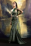 Rashika Sharma_Green Corset And Veil Net Embroidered Bead Asymmetric Draped Gown _Online_at_Aza_Fashions