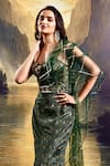 Buy_Rashika Sharma_Green Corset And Veil Net Embroidered Bead Asymmetric Draped Gown _Online_at_Aza_Fashions