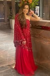 Buy_Studio22 by Pulkita Arora Bajaj_Red Georgette Embroidery Sequins One Crescent Crystal Cape With Sharara _at_Aza_Fashions