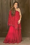 Buy_Studio22 by Pulkita Arora Bajaj_Red Georgette Embroidery Sequins One Crescent Crystal Cape With Sharara _Online_at_Aza_Fashions