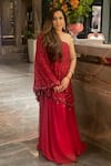 Shop_Studio22 by Pulkita Arora Bajaj_Red Georgette Embroidery Sequins One Crescent Crystal Cape With Sharara _Online_at_Aza_Fashions