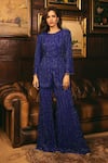 Buy_Studio22 by Pulkita Arora Bajaj_Blue Georgette Embroidery Crystals Round Dazzle Short Kurta With Flared Pant _at_Aza_Fashions