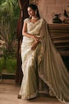 Buy_Studio22 by Pulkita Arora Bajaj_Green Organza Embroidery Pearls Leaf Divine Glow Saree With Blouse _at_Aza_Fashions