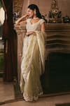 Studio22 by Pulkita Arora Bajaj_Green Organza Embroidery Pearls Leaf Divine Glow Saree With Blouse _Online_at_Aza_Fashions