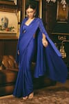 Buy_Studio22 by Pulkita Arora Bajaj_Blue Crepe Embroidery Tube Beads Blouse Sweetheart Demure Grace Saree Set _at_Aza_Fashions