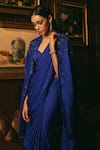 Studio22 by Pulkita Arora Bajaj_Blue Crepe Embroidery Tube Beads Blouse Sweetheart Demure Grace Saree Set _Online_at_Aza_Fashions