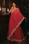 Buy_Studio22 by Pulkita Arora Bajaj_Pink Silk Blend Embroidery Beads V-neck Divine Meadow Cape With Sharara _at_Aza_Fashions