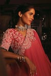 Studio22 by Pulkita Arora Bajaj_Pink Silk Blend Embroidery Beads V-neck Divine Meadow Cape With Sharara _Online_at_Aza_Fashions