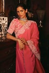 Buy_Studio22 by Pulkita Arora Bajaj_Pink Silk Blend Embroidery Beads V-neck Divine Meadow Cape With Sharara _Online_at_Aza_Fashions