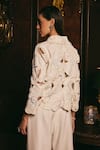 Shop_Studio22 by Pulkita Arora Bajaj_White Banana Crepe Embroidery Floral Lapel Enchantress Crop Jacket With Pant _at_Aza_Fashions