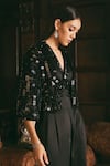 Studio22 by Pulkita Arora Bajaj_Black Organza Embellished Sequin Jacket Glimmering Star Crystal With Jumpsuit _Online_at_Aza_Fashions