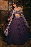 Buy_Studio22 by Pulkita Arora Bajaj_Purple Organza Embroidered Pearl Jacket Imperial Zari Scalloped Lehenga Set _Online_at_Aza_Fashions