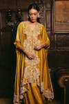 Buy_Studio22 by Pulkita Arora Bajaj_Yellow Crepe Embroidered Bead Sunspot Pearl Scalloped Kaftan With Draped Skirt _Online_at_Aza_Fashions