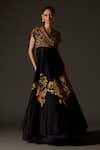 Buy_Rohit Bal_Black Chanderi Embroidered Aari V-neck Angrakha Anarkali Set _at_Aza_Fashions