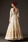 Shop_Rohit Bal_Cream Chanderi Silk Embroidered Thread Scoop Oriental Foil Print Anarkali Set _at_Aza_Fashions