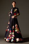 Buy_Rohit Bal_Black Chanderi Embroidered Thread Floral Combination Pattern Long Jacket _at_Aza_Fashions