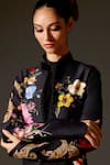 Buy_Rohit Bal_Black Chanderi Embroidered Thread Floral Combination Pattern Long Jacket _Online_at_Aza_Fashions