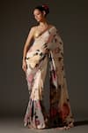 Buy_Rohit Bal_Cream Crepe Print Floral Blossom Saree And Unstitched Blouse Piece Set _at_Aza_Fashions