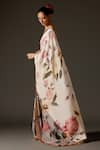 Rohit Bal_Cream Crepe Print Floral Blossom Saree And Unstitched Blouse Piece Set _Online_at_Aza_Fashions