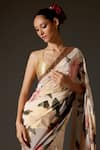 Buy_Rohit Bal_Cream Crepe Print Floral Blossom Saree And Unstitched Blouse Piece Set _Online_at_Aza_Fashions