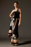 Buy_Rohit Bal_Black Chanderi Print Floral Flower Vine Saree And Unstitched Blouse Piece Set _at_Aza_Fashions