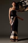 Rohit Bal_Black Chanderi Print Floral Flower Vine Saree And Unstitched Blouse Piece Set _Online_at_Aza_Fashions