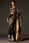 Buy_Rohit Bal_Black Chanderi Print Floral Mandala Saree And Unstitched Blouse Piece Set _at_Aza_Fashions