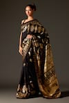 Rohit Bal_Black Chanderi Print Floral Mandala Saree And Unstitched Blouse Piece Set _Online_at_Aza_Fashions