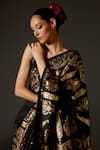 Buy_Rohit Bal_Black Chanderi Print Floral Mandala Saree And Unstitched Blouse Piece Set _Online_at_Aza_Fashions