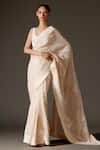 Buy_Rohit Bal_Ivory Organza Embroidery Floral Vine Saree And Unstitched Blouse Piece Set _at_Aza_Fashions