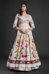 Rohit Bal_Ivory Chanderi Embroidery Floral U Neck Print Anarkali Churidar Set _Online_at_Aza_Fashions