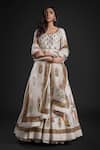 Buy_Rohit Bal_Ivory Chanderi Embroidery Aari Round Floral Bouquet Print Anarkali Churidar Set _at_Aza_Fashions