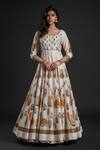 Rohit Bal_Ivory Chanderi Embroidery Aari Round Floral Bouquet Print Anarkali Churidar Set _Online_at_Aza_Fashions