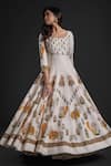 Buy_Rohit Bal_Ivory Chanderi Embroidery Aari Round Floral Bouquet Print Anarkali Churidar Set _Online_at_Aza_Fashions