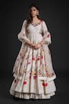 Buy_Rohit Bal_Ivory Chanderi Embroidery Aari Paan Neck Floral Vine Print Anarkali Churidar Set _at_Aza_Fashions