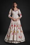 Rohit Bal_Ivory Chanderi Embroidery Aari Paan Neck Floral Vine Print Anarkali Churidar Set _Online_at_Aza_Fashions