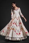 Buy_Rohit Bal_Ivory Chanderi Embroidery Aari Paan Neck Floral Vine Print Anarkali Churidar Set _Online_at_Aza_Fashions