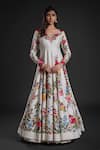 Buy_Rohit Bal_Ivory Chanderi Embroidery Floral Paan Neck Bouquet Yoke Anarkali Churidar Set _at_Aza_Fashions