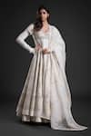 Rohit Bal_Ivory Organza Embroidery Flower Vine V Neck Yoke Anarkali Churidar Set _Online_at_Aza_Fashions