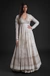 Buy_Rohit Bal_Ivory Organza Embroidery Flower Vine V Neck Yoke Anarkali Churidar Set _Online_at_Aza_Fashions