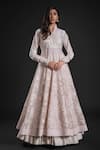 Buy_Rohit Bal_Pink Chanderi Embroidery Floral Collared Applique Anarkali Churidar Set _at_Aza_Fashions