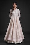 Rohit Bal_Pink Chanderi Embroidery Floral Collared Applique Anarkali Churidar Set _Online_at_Aza_Fashions