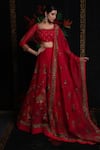 Buy_Rohit Bal_Red Organza Embroidery Peacock Round Print Lehenga Set _at_Aza_Fashions