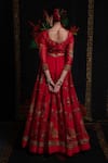 Shop_Rohit Bal_Red Organza Embroidery Peacock Round Print Lehenga Set _at_Aza_Fashions