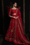 Rohit Bal_Red Organza Embroidery Peacock Round Print Lehenga Set _Online_at_Aza_Fashions