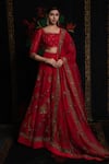 Buy_Rohit Bal_Red Organza Embroidery Peacock Round Print Lehenga Set _Online_at_Aza_Fashions